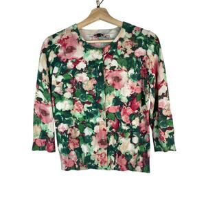 Talbots Women's S Green Red Pink Floral Button Up Cardigan Sweater